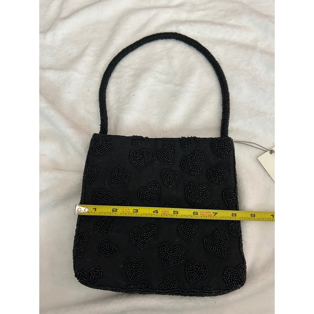 A New Day Black Beaded Heart Handbag Evening Bag Purse‎